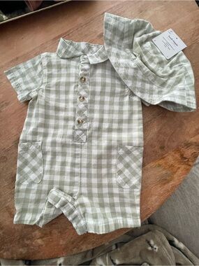 Haute Hippie Pale Sage Green and White Gingham Baby Shirt